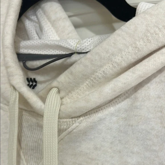 Zip Front Pocket Cream Pullover Hoodie with Long Sleeves and Relaxed Fit - Picture 3 of 6